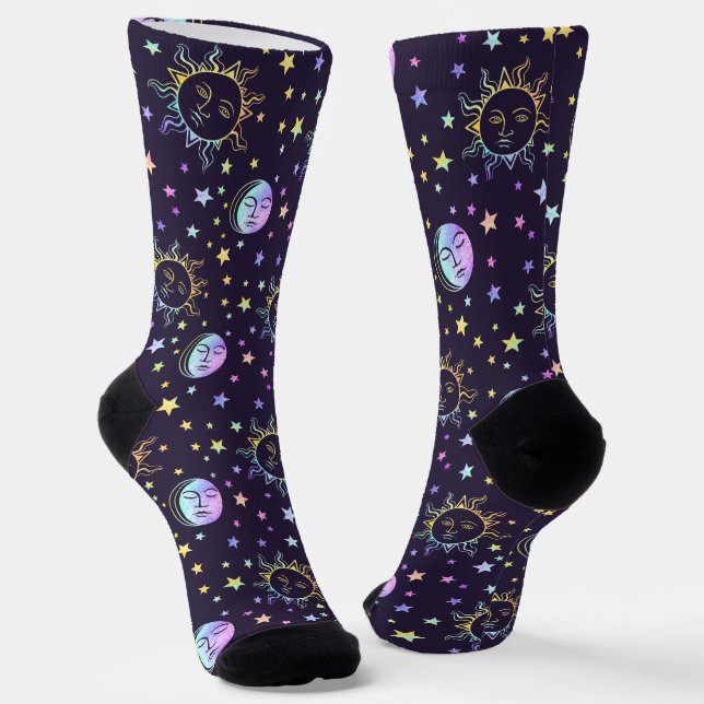 Niedliche Girly Stars Sonne und Mond Hübsche Magie Socken (Gewinkelt)