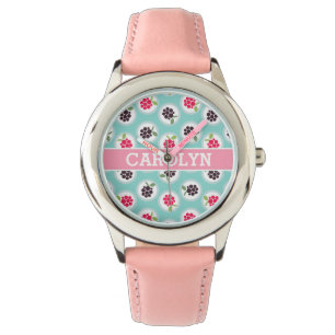 Niedliche girly Türkishimbeere kopiert Monogramm Armbanduhr