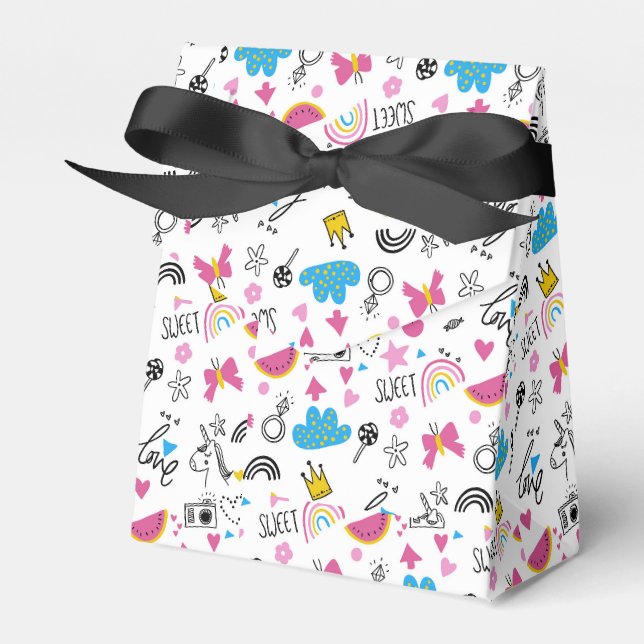 Niedliche Girly Whimsical Rainbow Farbige Illustri Geschenkschachtel (Vorderseite)