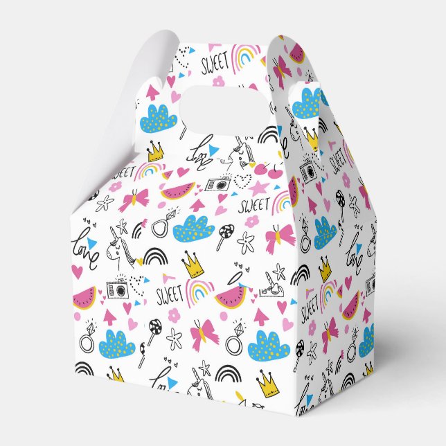 Niedliche Girly Whimsical Rainbow Farbige Illustri Geschenkschachtel (Vorderseite)