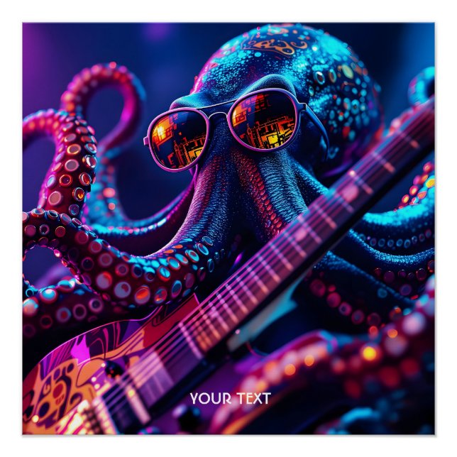 Niedliche Gitarrenbrille Krake Poster (Vorderseite)