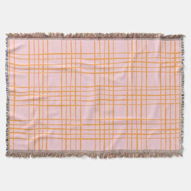 Niedliche Gitterlinien Muster Pastellrosa und Oran Decke (Vorderseite)