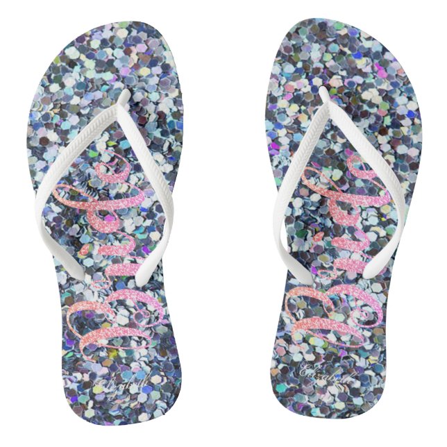 Niedliche Glitzer-Brille, Lila -Personalisiert Flip Flops (Fußbett)