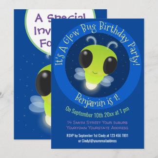 Niedliche Glow Bug Firefrefly Cartoon Abbildung Einladung