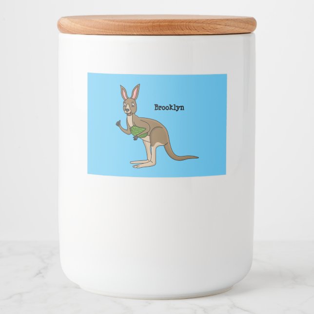 Niedliche glückliche australische Kangaroo-Abbildu Lebensmitteletikett (Vorderseite)