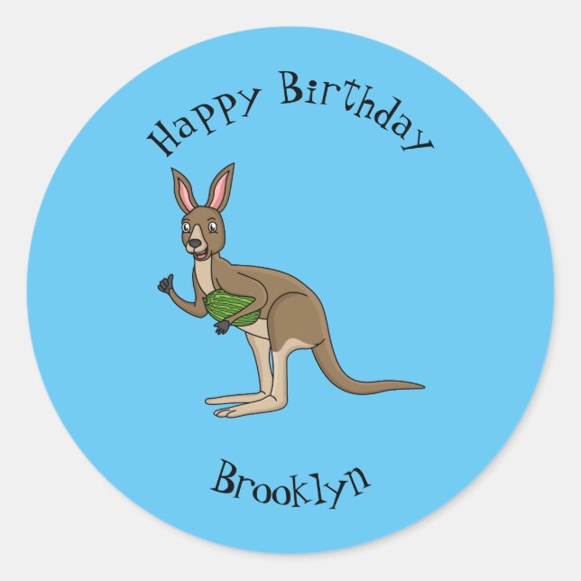 Niedliche glückliche australische Kangaroo-Abbildu Runder Aufkleber (Vorderseite)