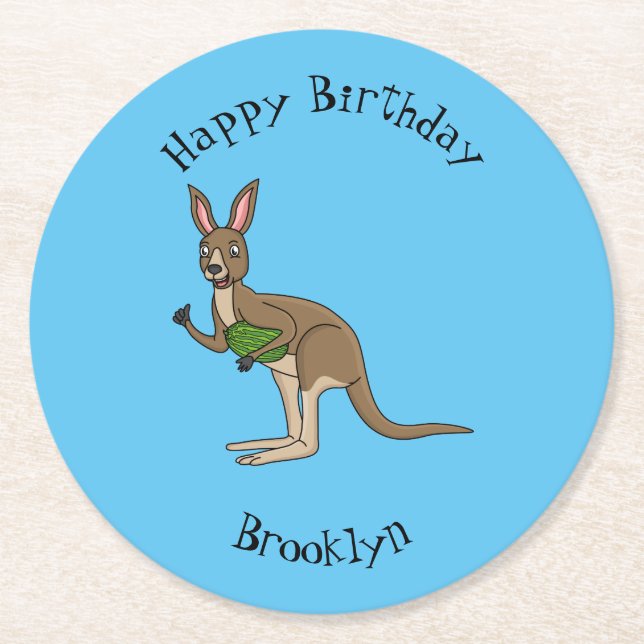 Niedliche glückliche australische Kangaroo-Abbildu Runder Pappuntersetzer (Vorderseite)