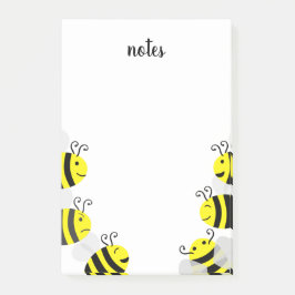Niedliche glückliche Bienen und würzige Bienennach Post-it Klebezettel