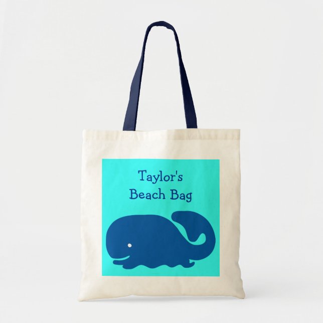 Niedliche glückliche Blauwal-Strand-Tasche scherzt Tragetasche (Vorne)