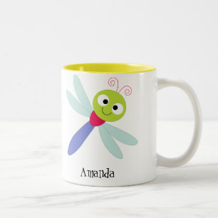 Niedliche glückliche Cartoon-Libelle mit Twirly Zweifarbige Tasse