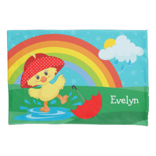 Niedliche glückliche Ente mit Regenbogen Kissenbezug