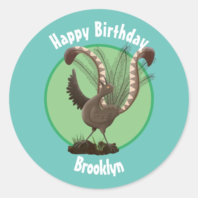 Niedliche glückliche, großartige lyrebird Cartoon  Runder Aufkleber (Vorderseite)