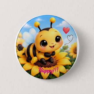 Niedliche glückliche Hummel auf Sonnenblume 3 Zoll Button