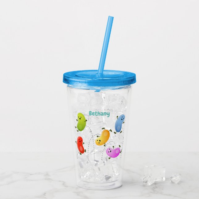 Niedliche glückliche Jellybohnen springende Cartoo Acryltrinkbecher (Rückseite Ice)