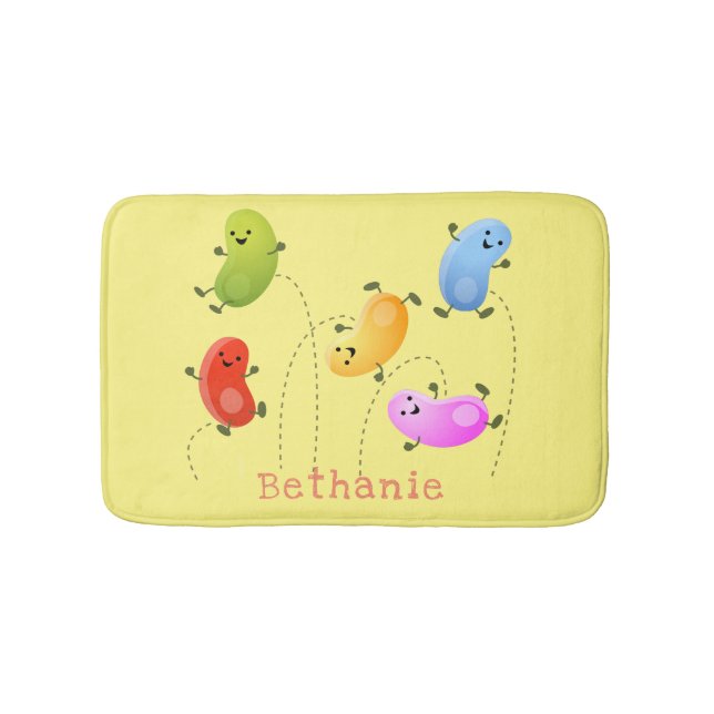 Niedliche glückliche Jellybohnen springende Cartoo Badematte (Vorderseite)