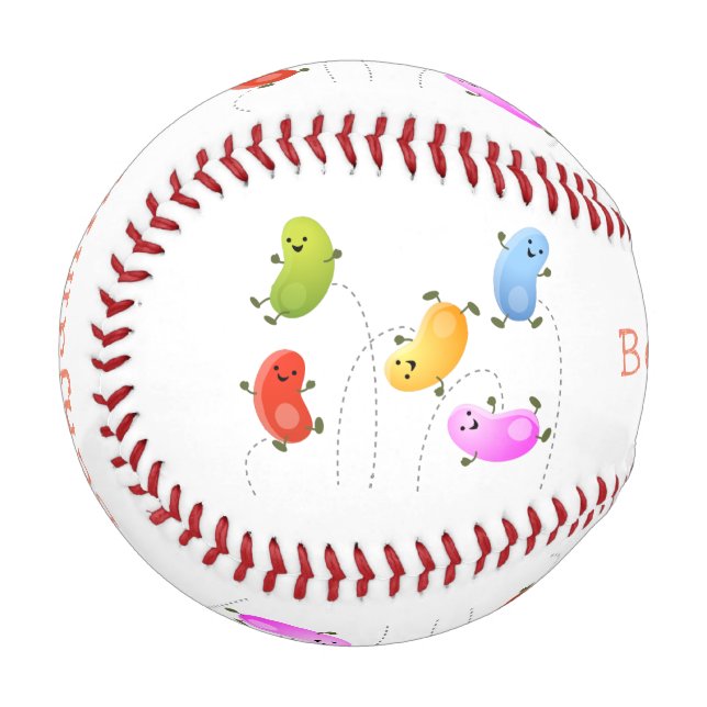 Niedliche glückliche Jellybohnen springende Cartoo Baseball (Vorderseite Links)