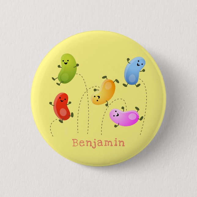 Niedliche glückliche Jellybohnen springende Cartoo Button (Vorderseite)