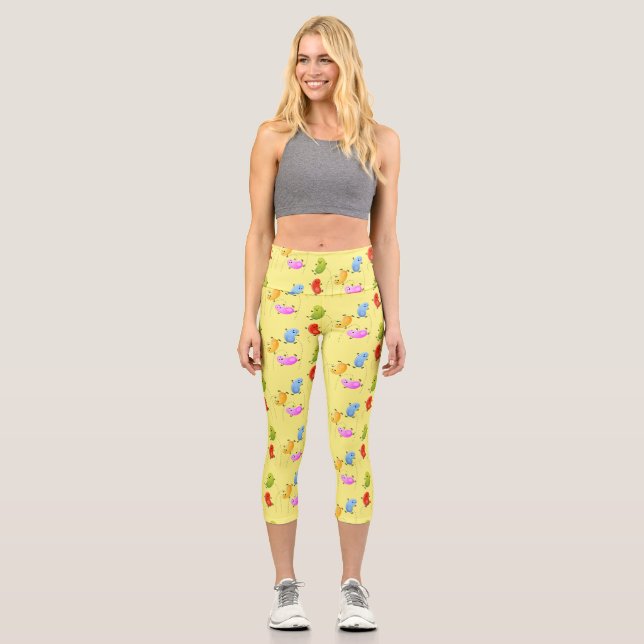 Niedliche glückliche Jellybohnen springende Cartoo Capri Leggings (Vorderseite)