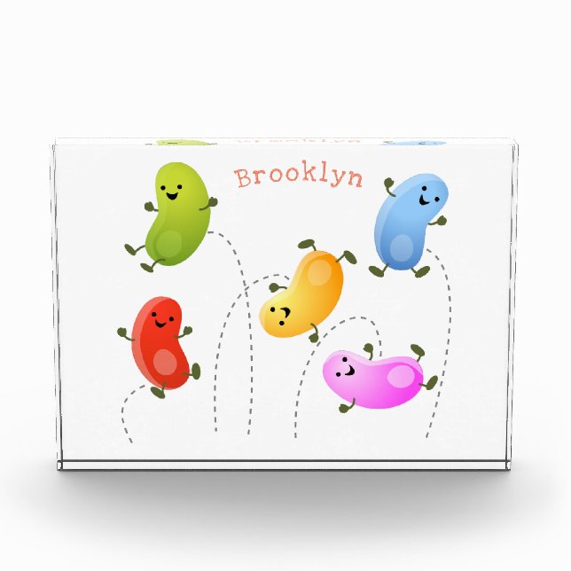 Niedliche glückliche Jellybohnen springende Cartoo Fotoblock (Vorderseite)