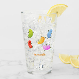 Niedliche glückliche Jellybohnen springende Cartoo Glas