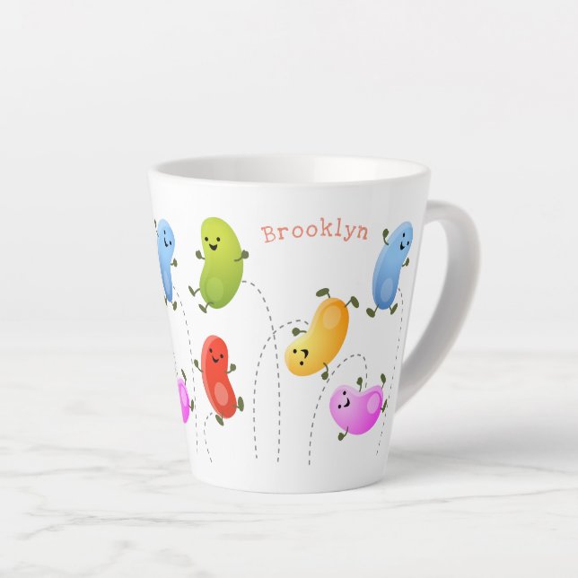 Niedliche glückliche Jellybohnen springende Cartoo Milchtasse (Rechte Ecke)