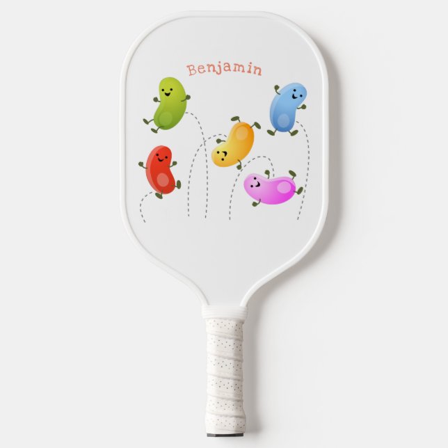 Niedliche glückliche Jellybohnen springende Cartoo Pickleball Schläger (Vorderseite)