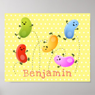 Niedliche glückliche Jellybohnen springende Cartoo Poster