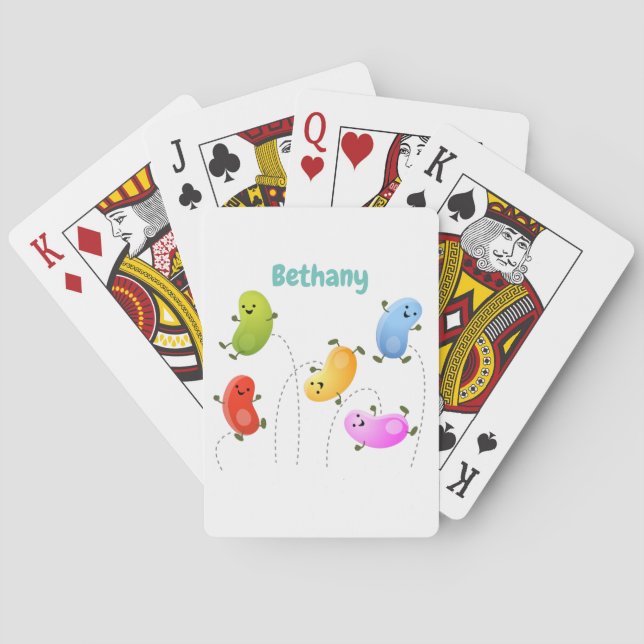 Niedliche glückliche Jellybohnen springende Cartoo Spielkarten (Rückseite)