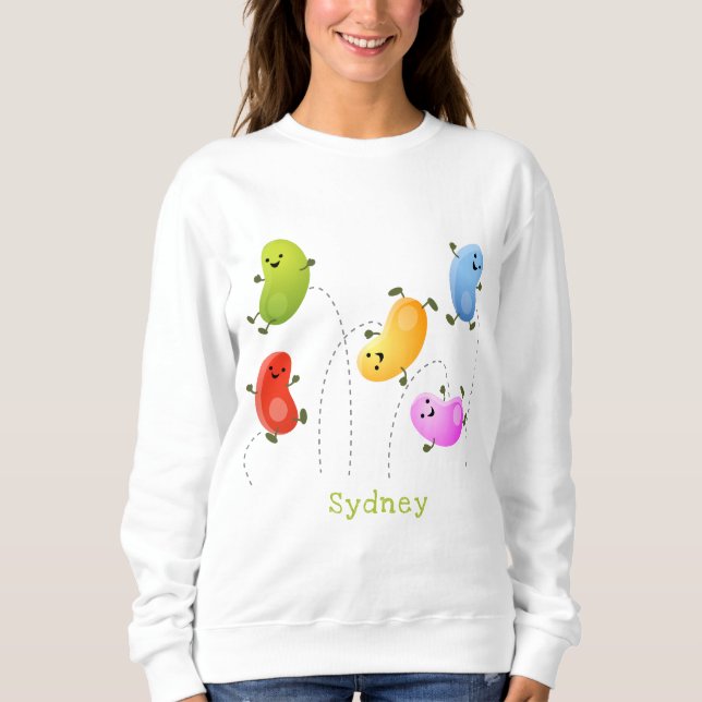 Niedliche glückliche Jellybohnen springende Cartoo Sweatshirt (Vorderseite)