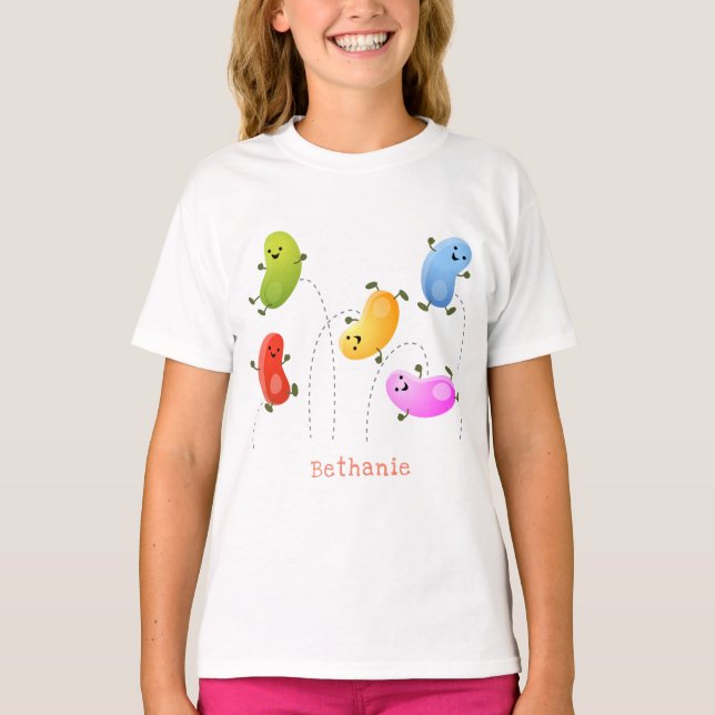 Niedliche glückliche Jellybohnen springende Cartoo T-Shirt (Vorderseite)
