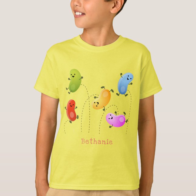 Niedliche glückliche Jellybohnen springende Cartoo T-Shirt (Vorderseite)