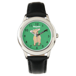 Niedliche glückliche Jersey-Kuh und Blume Cartoon Armbanduhr