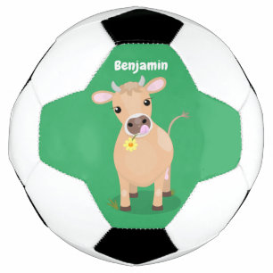 Niedliche glückliche Jersey-Kuh und Blume Cartoon Fußball