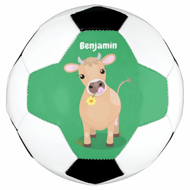 Niedliche glückliche Jersey-Kuh und Blume Cartoon Fußball (Vorderseite)