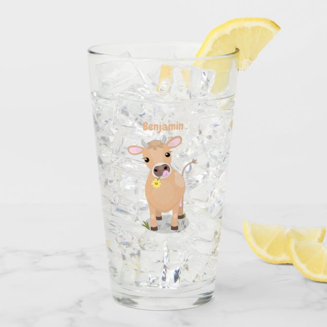 Niedliche glückliche Jersey-Kuh und Blume Cartoon Glas (Rückseite Ice)