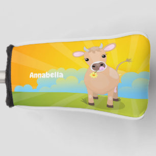 Niedliche glückliche Jersey-Kuh und Blume Cartoon Golf Headcover