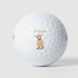 Niedliche glückliche Jersey-Kuh und Blume Cartoon Golfball