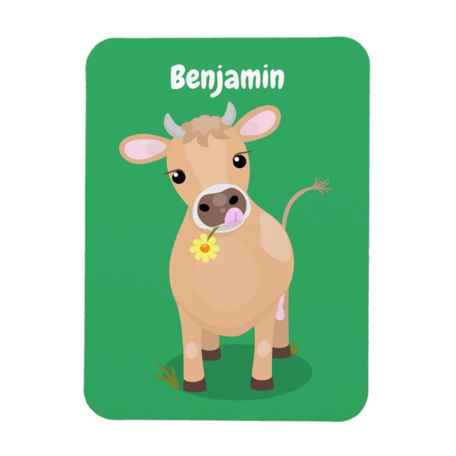 Niedliche glückliche Jersey-Kuh und Blume Cartoon Magnet (Vertikal)