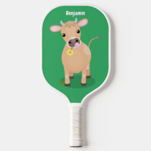 Niedliche glückliche Jersey-Kuh und Blume Cartoon Pickleball Schläger