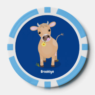 Niedliche glückliche Jersey-Kuh und Blume Cartoon Pokerchips