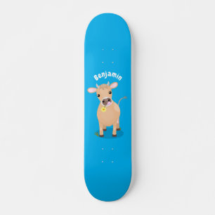 Niedliche glückliche Jersey-Kuh und Blume Cartoon Skateboard