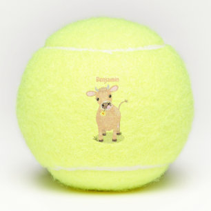 Niedliche glückliche Jersey-Kuh und Blume Cartoon Tennisbälle