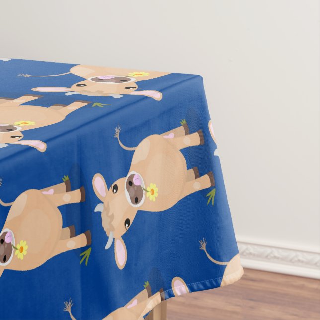 Niedliche glückliche Jersey-Kuh und Blume Cartoon Tischdecke (Beispiel)