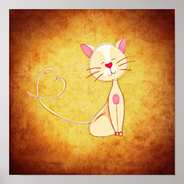 Niedliche glückliche Katze mit Herz-Schwanz Poster (Vorne)