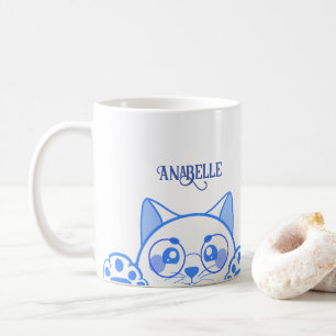Niedliche glückliche Katze mit Rundglas Kaffeetasse