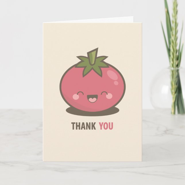 Niedliche glückliche Kawaii Tomate danken Ihnen zu Dankeskarte (Vorderseite)