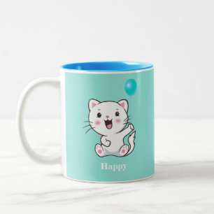 Niedliche glückliche Kitty-Katze mit Luftballon au Zweifarbige Tasse