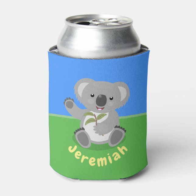 Niedliche glückliche koala schwingende Cartoon-Abb Dosenkühler (Kanne Vorderseite)