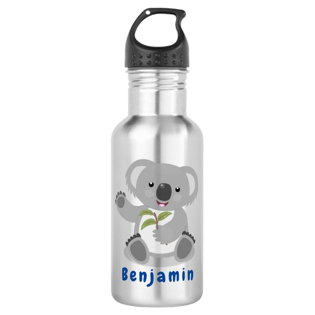 Niedliche glückliche koala schwingende Cartoon-Abb Edelstahlflasche (Vorderseite)