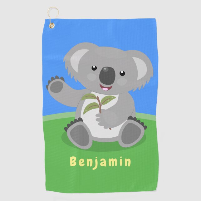 Niedliche glückliche koala schwingende Cartoon-Abb Golfhandtuch (Vorderseite)